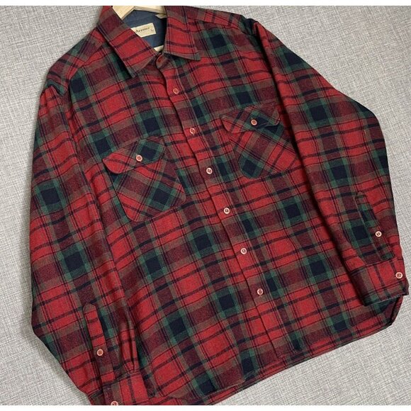 Vintage Arrow Shirt Mens Large Wool Tartan Plaid Red Long Sleeve Button - Picture 2 of 10